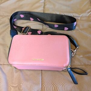 Like Dreams Pink Mini Bag With Detachable Black Strap With Pink Heart Accents